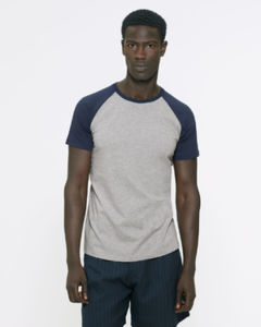 Baseball Short Sleeve | T Shirt publicitaire pour homme Gris chiné Bleu marine 2