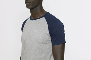 Baseball Short Sleeve | T Shirt publicitaire pour homme Gris chiné Bleu marine 7